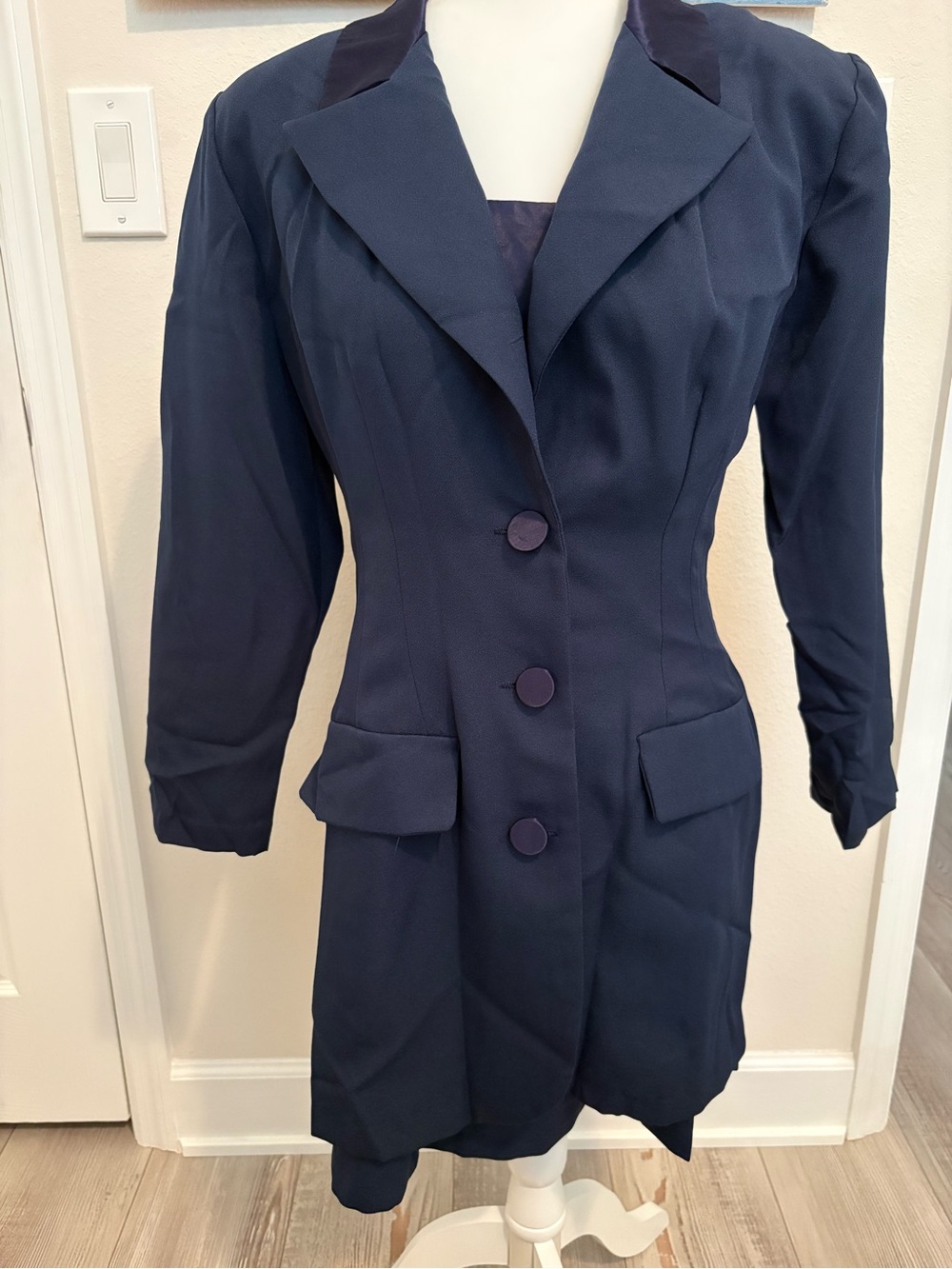 1980’s/ 1990’s Women's Navy Tailored Long Blazer Coat & Dress.